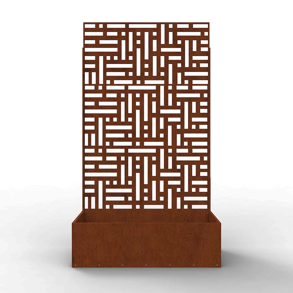 image 1 of Nicoman Metal Outdoor Privacy Screen Panel with Planter | Bronze | Rusted | 1