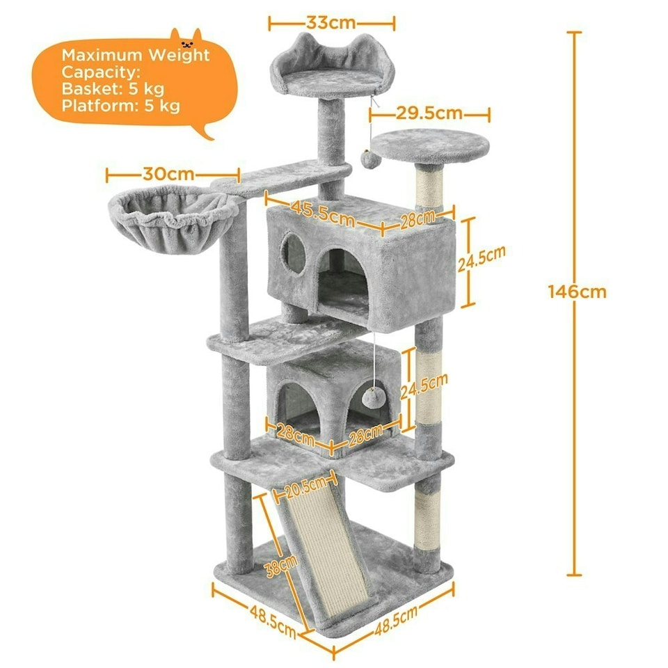 image 1 of Yaheetech 146 cm Multilevel Indoor Cat Tree Tower for Kittens Light Grey