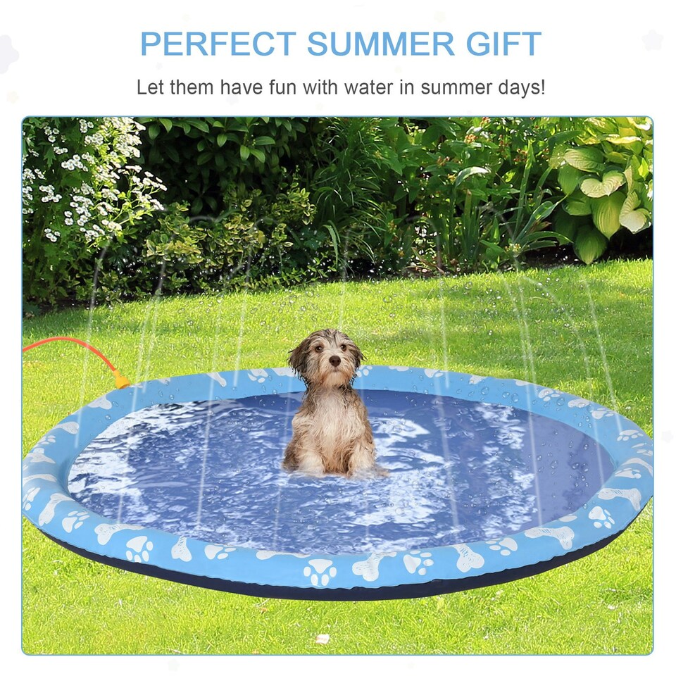 image 1 of PawHut 170cm Splash Pad Sprinkler for Pets Dog Bath Pool Non-slip Outdoor Blue