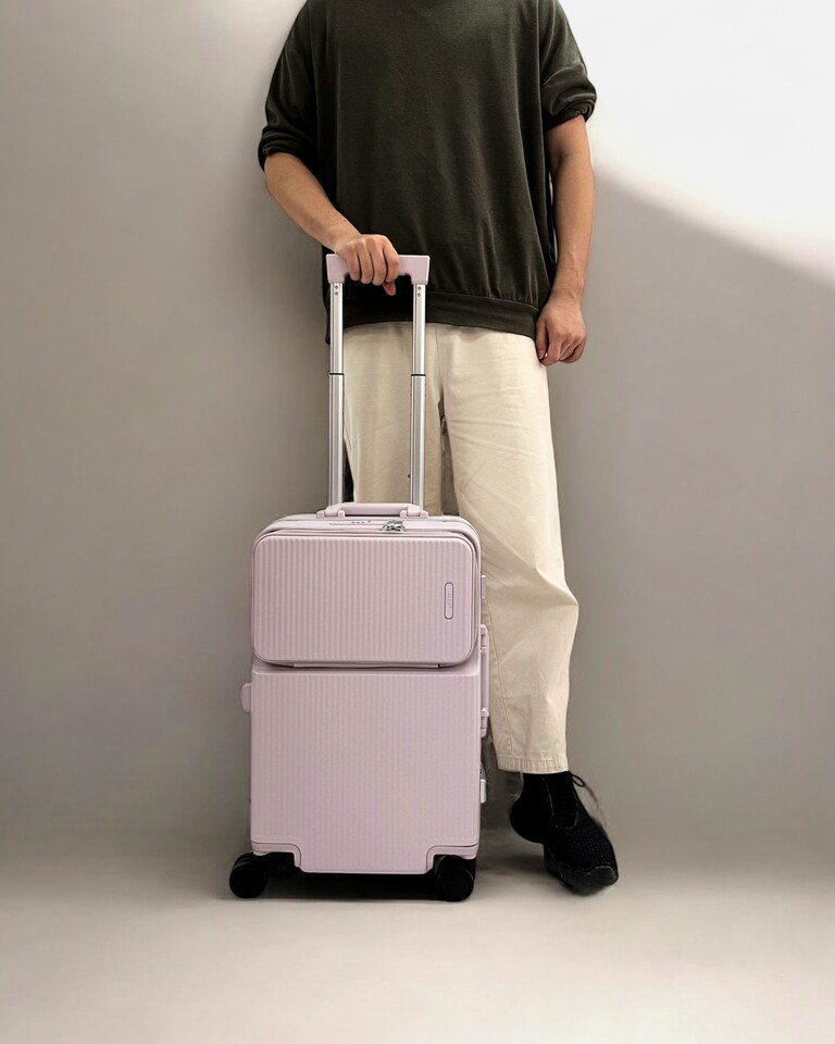 image 1 of Carry-On Suitcase 20”– Lightweight Zipperless Cabin Luggage with TSA Lock, USB Port, Cup Holder & Silent Spinner Wheels – Premium Polycarbonate Hard Shell
