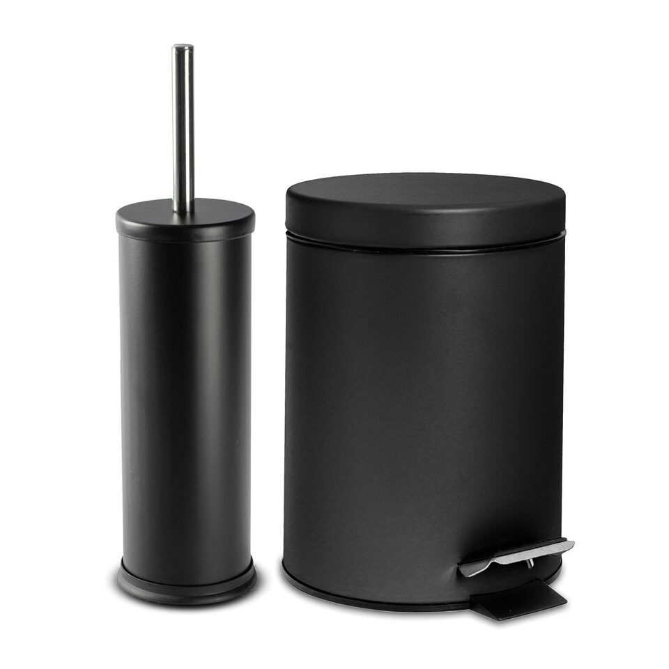 image 1 of Harbour Housewares Round Toilet Brush & Bin Set - Matt Black Black