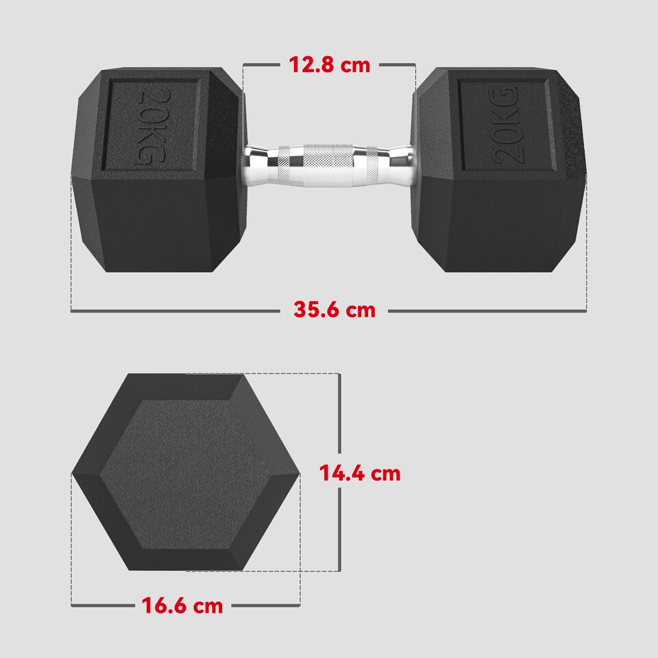 image 1 of HOMCOM 2x20KG Rubber Hex Dumbbell Portable Hand Weights Home Gym