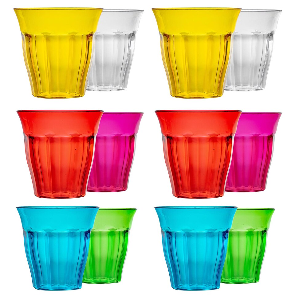image 1 of Rink Drink Coloured Plastic Tumblers - 250ml - 6 Colours - Pack of 12 | Multi | Multicolour