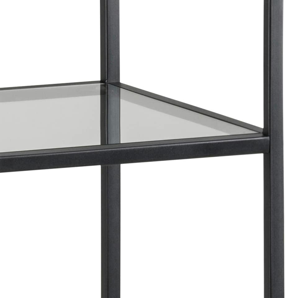 image 1 of Seaford Narrow Black Metal Bookcase with 3 Glass Shelves