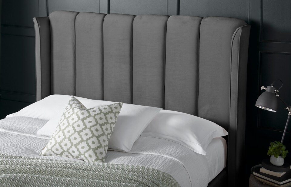 image 1 of Aurora Grey Velvet Ottoman Bed And Memory Maestro Memory Foam Mattress Double | Grey