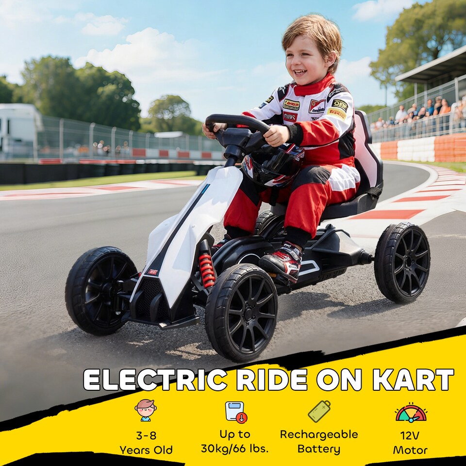image 1 of HOMCOM 12V Electric Go Kart w/ Forward Reversing 2 Speeds for 3-8 Yrs White