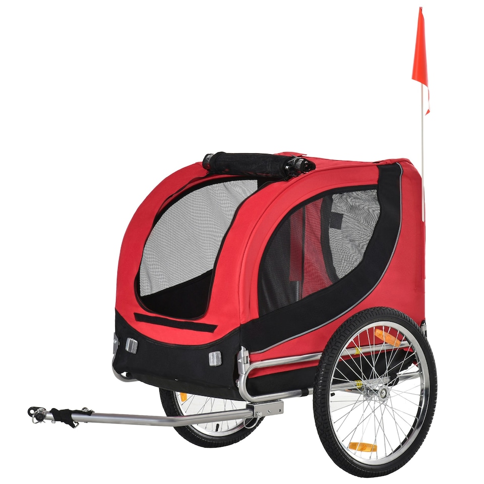 image 1 of PawHut Dog Bike Trailer Pet Cart Bike Carrier Travel with Hitch Coupler Red