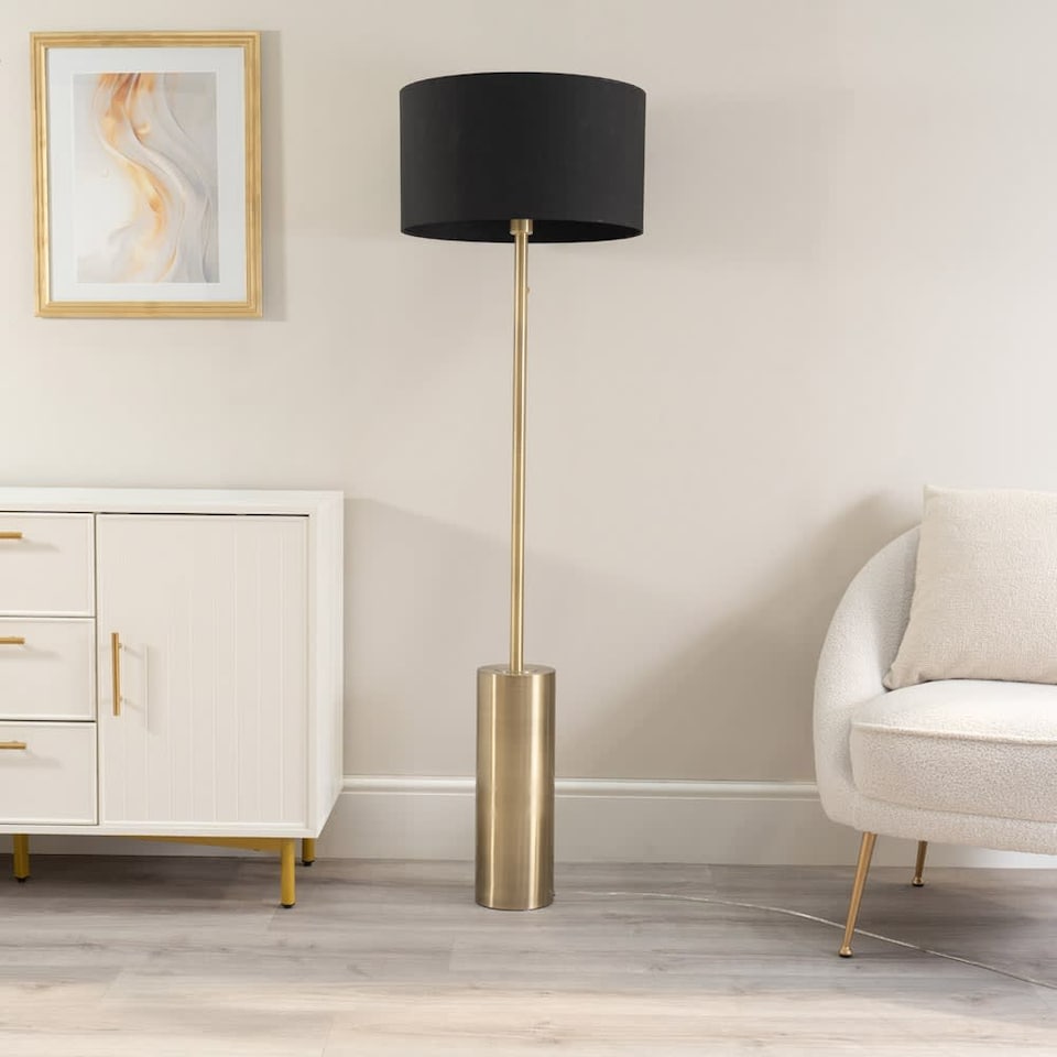 image 1 of ValueLights Lexy Antique Brass Dimmable Floor Lamp Black Shade | Black