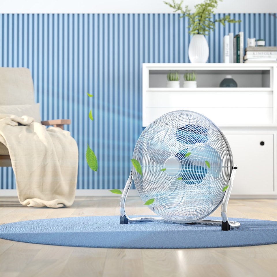 image 1 of HOMCOM 20 Chrome Metal Floor Fan with Tilting, High Velocity, 3 Speed, Portable Gym Fan for Home Office, Silver