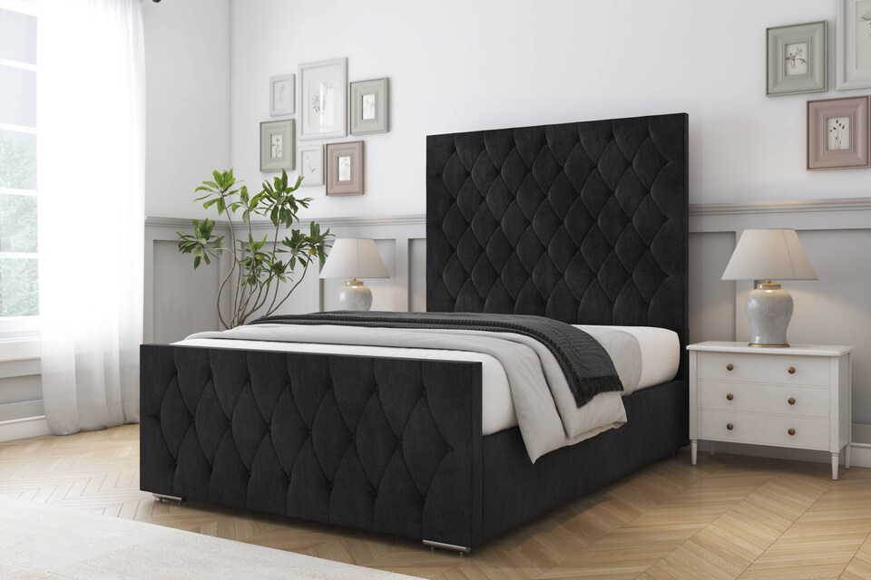 image 1 of Sloomy Watson Black Naples Bed Frame With 50" Upholstered Headboard 5' King