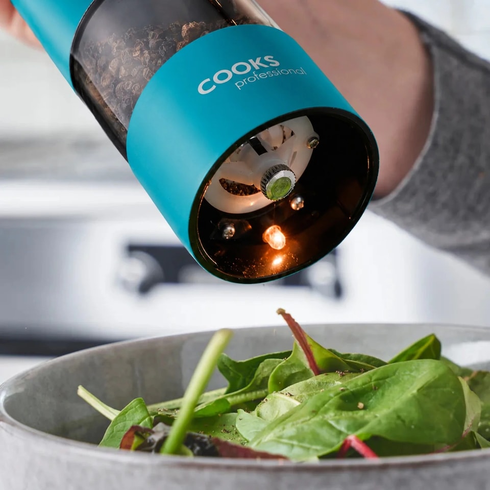 image 1 of Cooks Professional Electric Salt & Pepper Mill - Stainless Steel Automatic Grinder | Blue | Teal