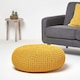 image 2 of Homescapes Mustard Large Round Cotton Knitted Pouffe Footstool | Yellow | 70 x 23 cm