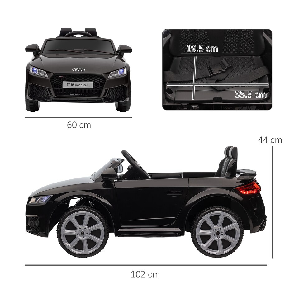 image 1 of HOMCOM 12V Battery Licensed Audi TT RS Ride-On Car w/ Headlight, Black