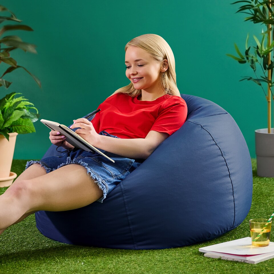 image 1 of icon Kingston Adult Classic Indoor Outdoor Bean Bag & Square Footstool Pouffe Navy