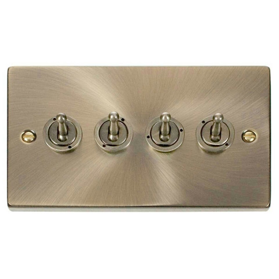 image 1 of SE HOME Antique Brass 4 Gang 2 Way 10AX Toggle Light Switch Brown | Antique Brass