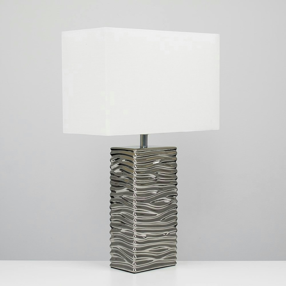 image 1 of ValueLights Silver Modern Ripple Effect Ceramic Table Lamp With White Light Shade