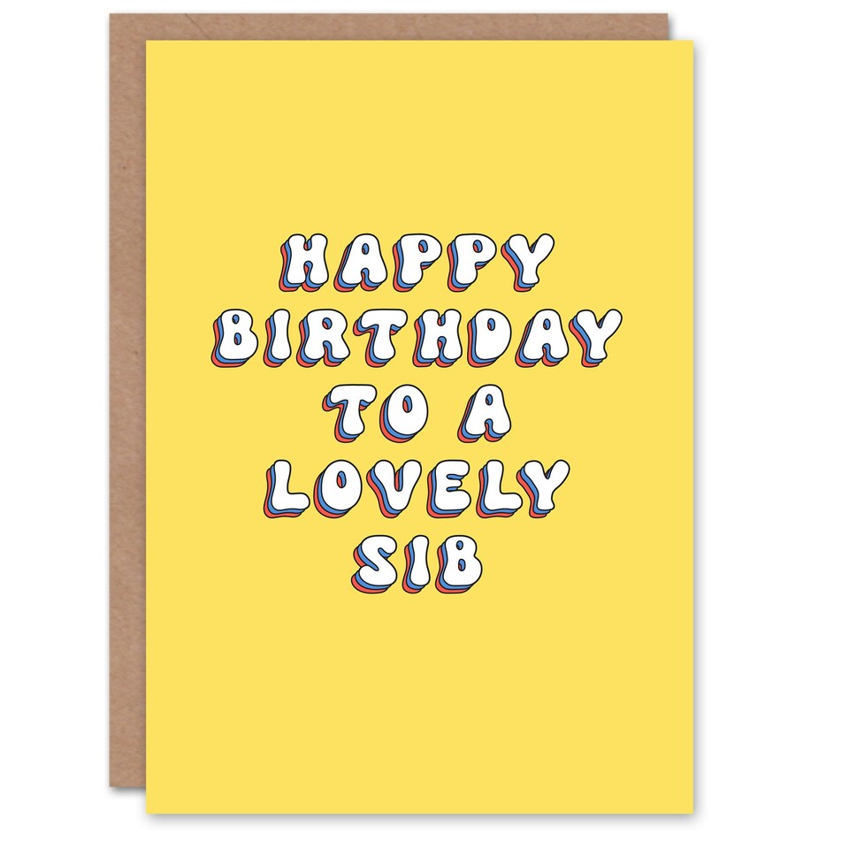 image 1 of Lovely Sib Bright Fun Hippie Letters Non Binary Birthday Card
