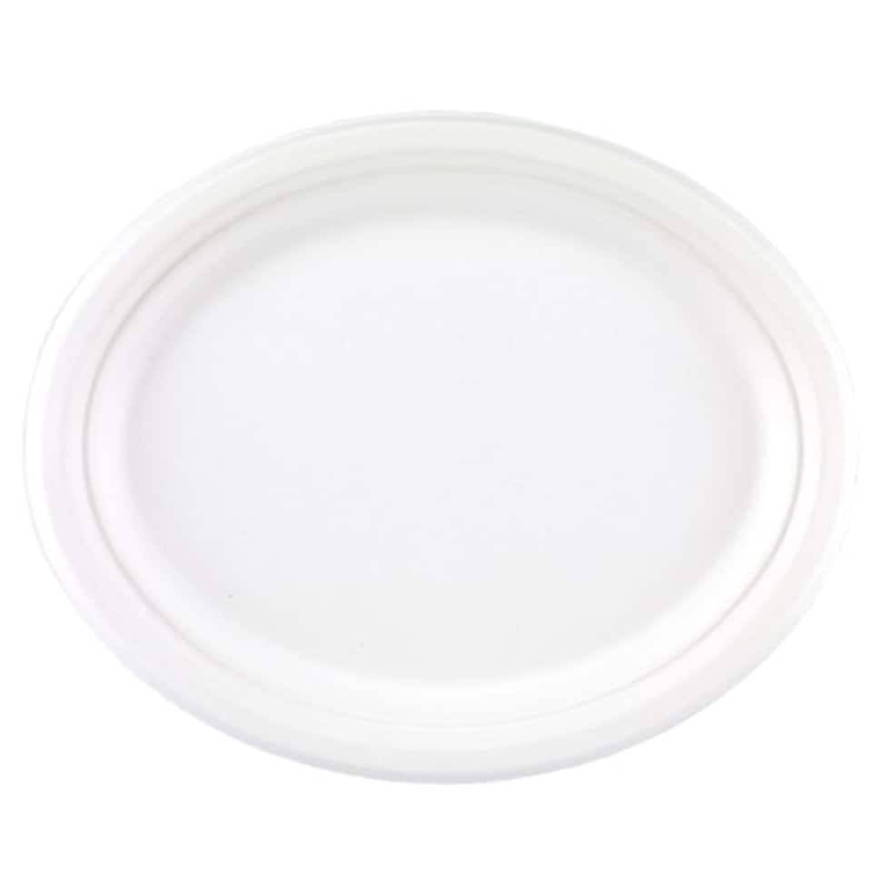 White Oval Compostable Bagasse Plates 32cm - Pack of 25