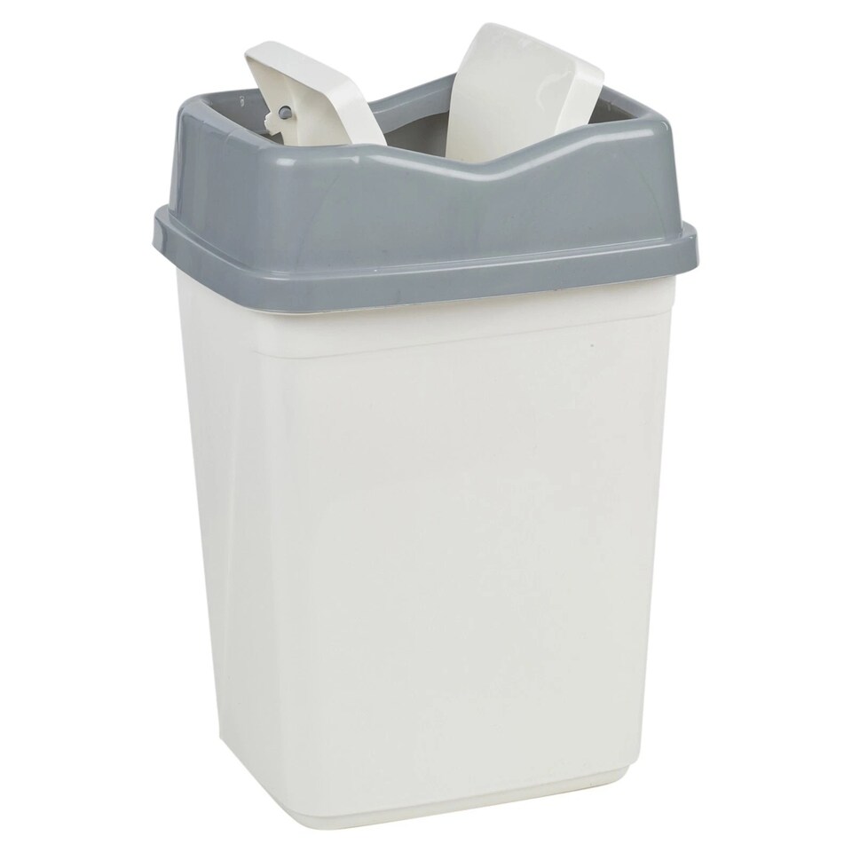 image 1 of Plastic Waste Recycling Bin With Butterfly Lid for Kitchen or Office | White | 5L Grey/White