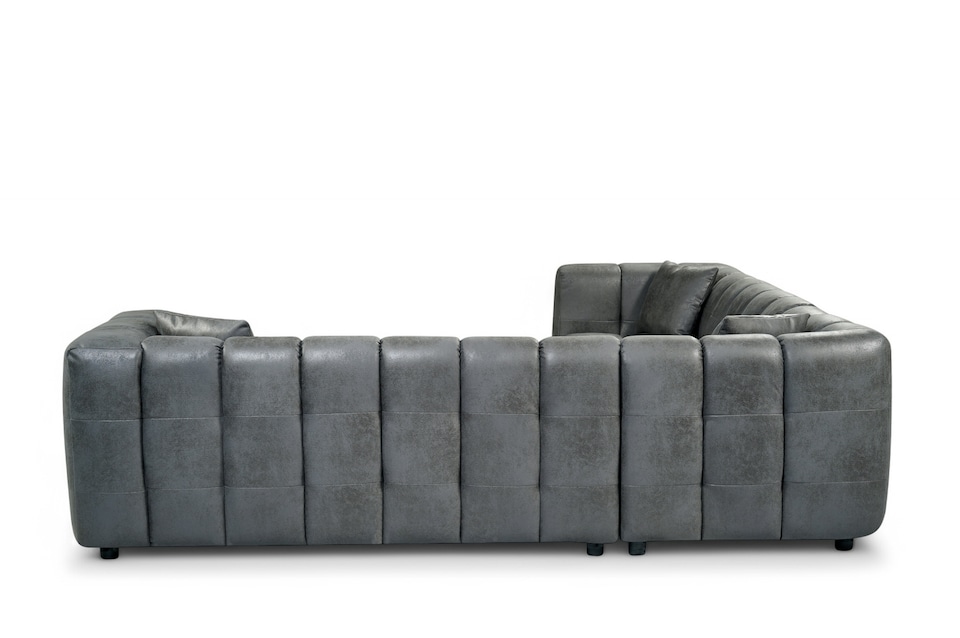 image 1 of Faux Leather Suede Grey Right Hand Facing Corner Sofa with Ottoman LUGANO