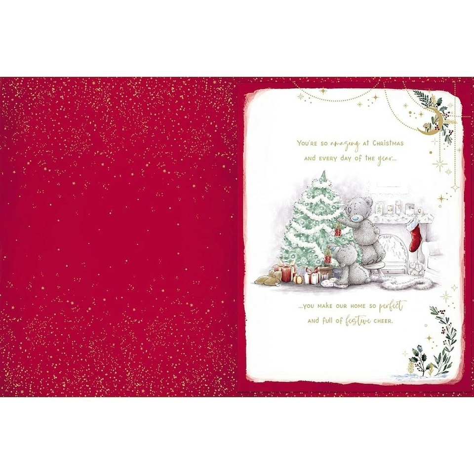 image 1 of Bears Opening Xmas Gift Wonderful Wife Large Luxury Boxed Handmade Christmas Card