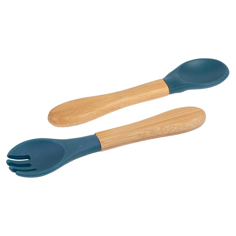 image 1 of Tiny Dining Bamboo Baby Weaning Fork & Spoon Set - Navy Blue