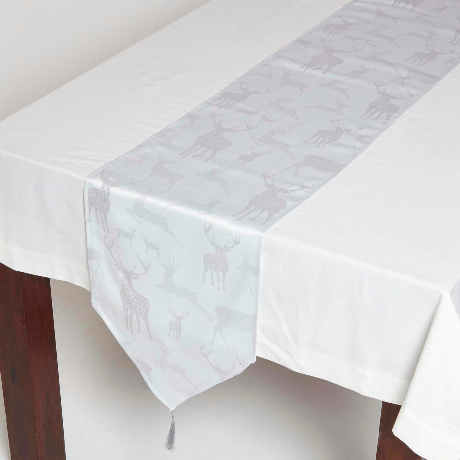 Homescapes Silver Stag Christmas Table Runner - 33 x 182 cm Silver 1