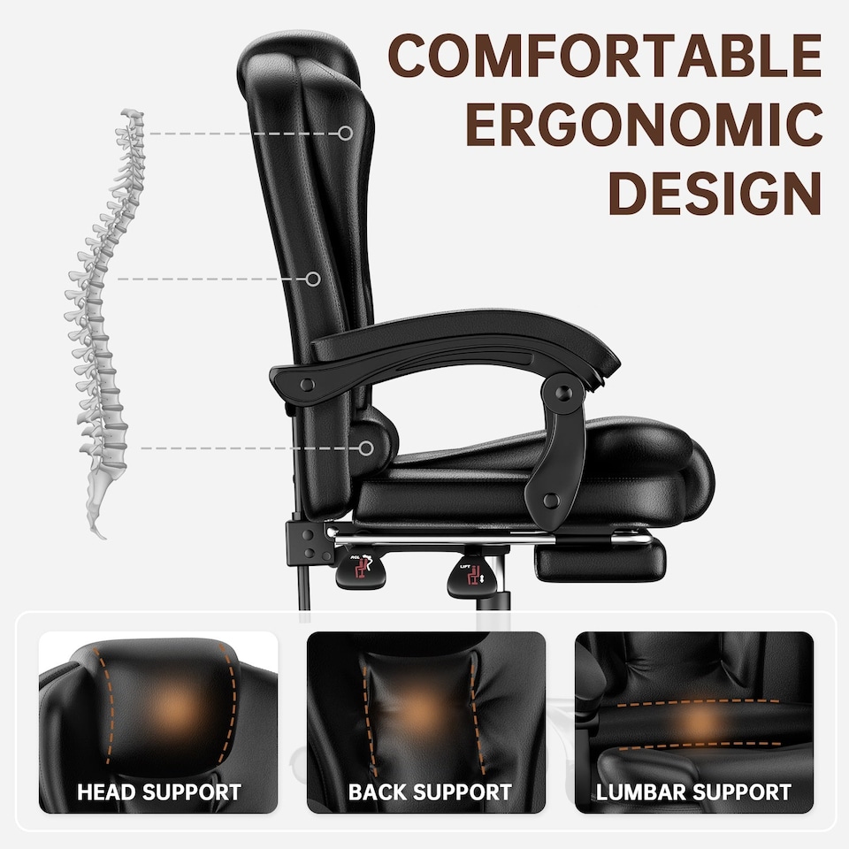 image 1 of Rattantree Executive High Back Office Chair Ergonomic PU Leather Recliner