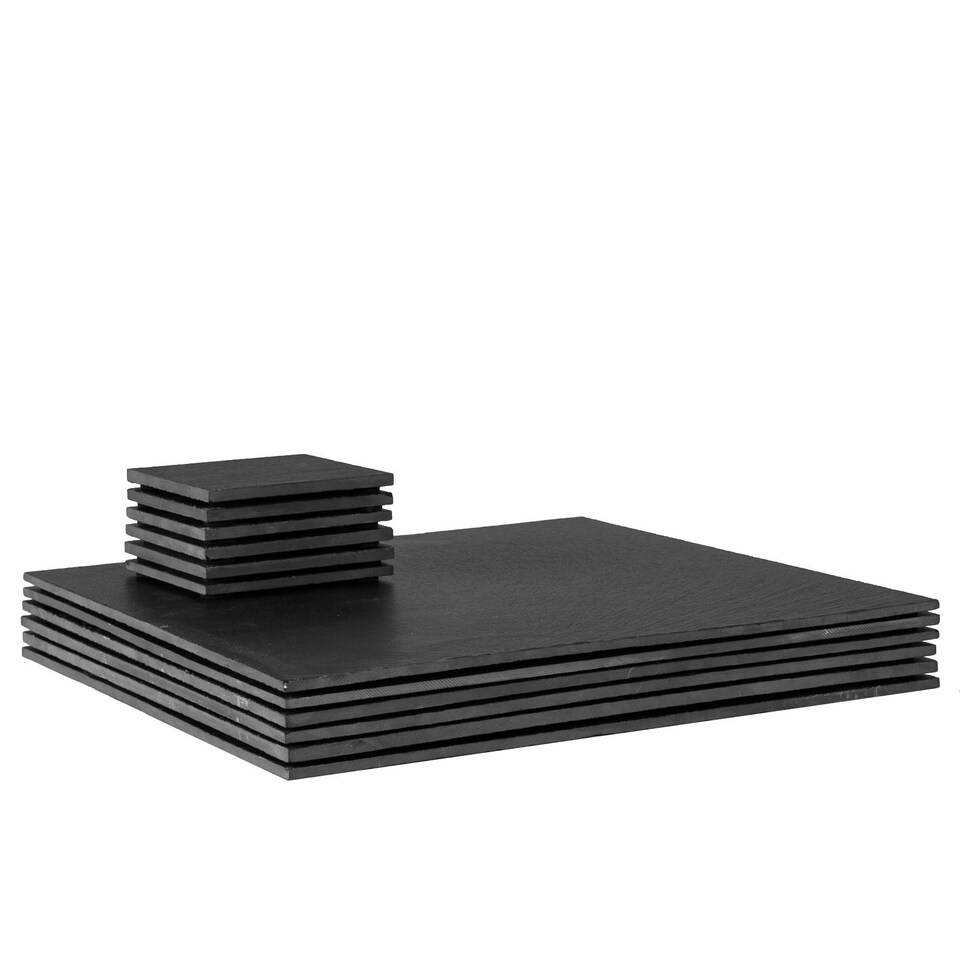 image 1 of Argon Tableware 12 Piece Linea Square Slate Placemats & Coasters Set - 10cm Grey