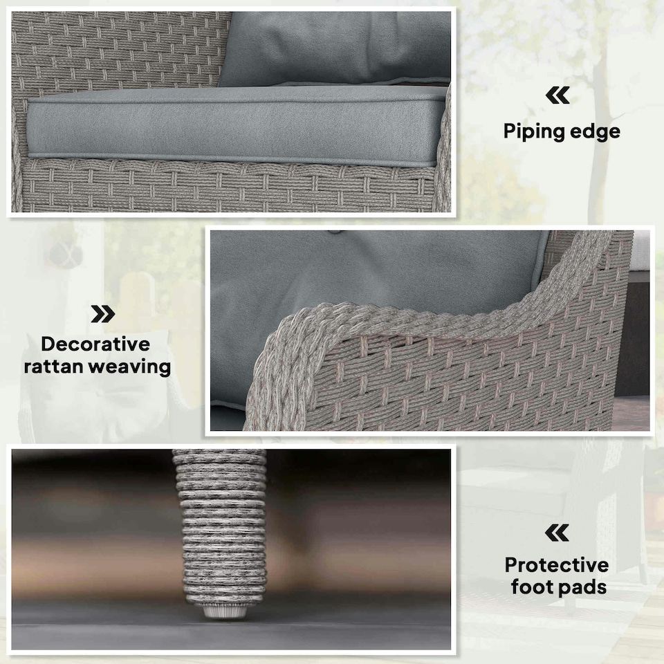 image 1 of Outsunny 2 Pieces Rattan Garden Chairs, Cushioned Rattan Chairs Grey | Light Grey