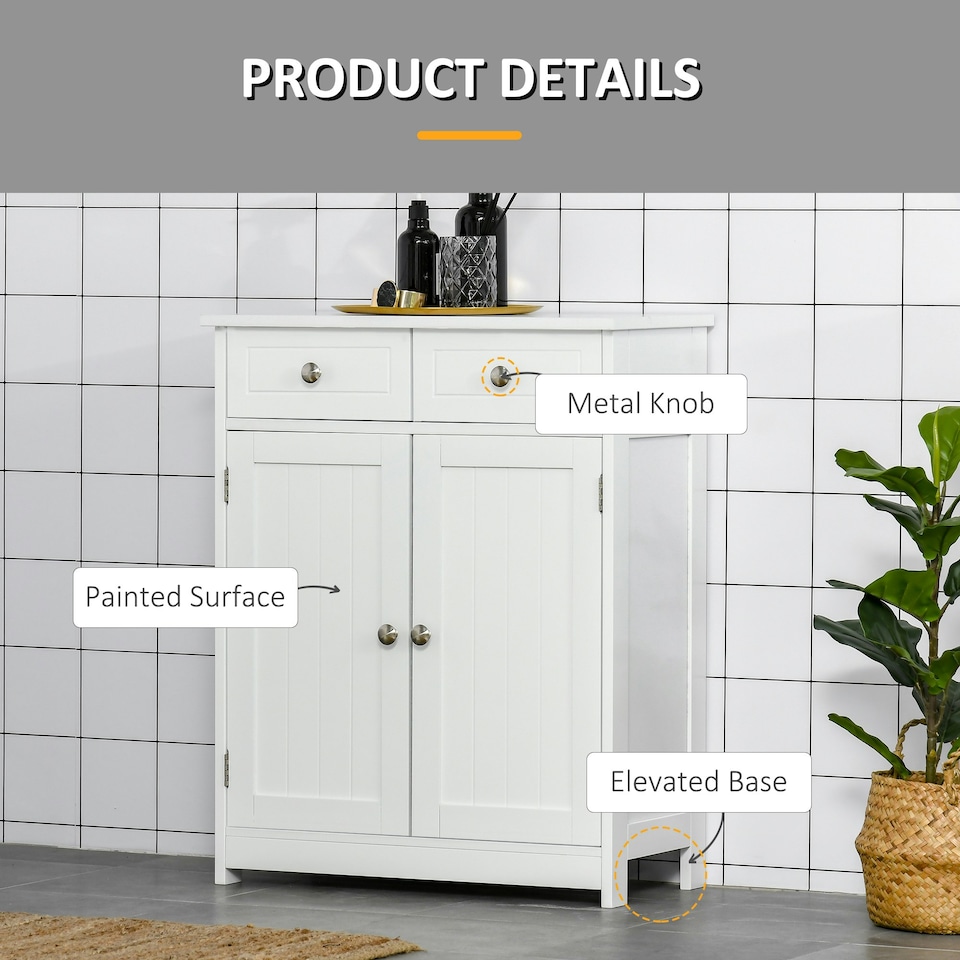 image 1 of kleankin Bathroom Floor Storage Cabinet w/ 2 Drawers Door Cupboard White
