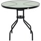image 1 of Outsunny 80 cm Round Garden Dining Table with Parasol Hole for 4, Outdoor Coffee Bistro End Side Table with Tempered Glass Top and Steel Frame for Patio, Porch, Black