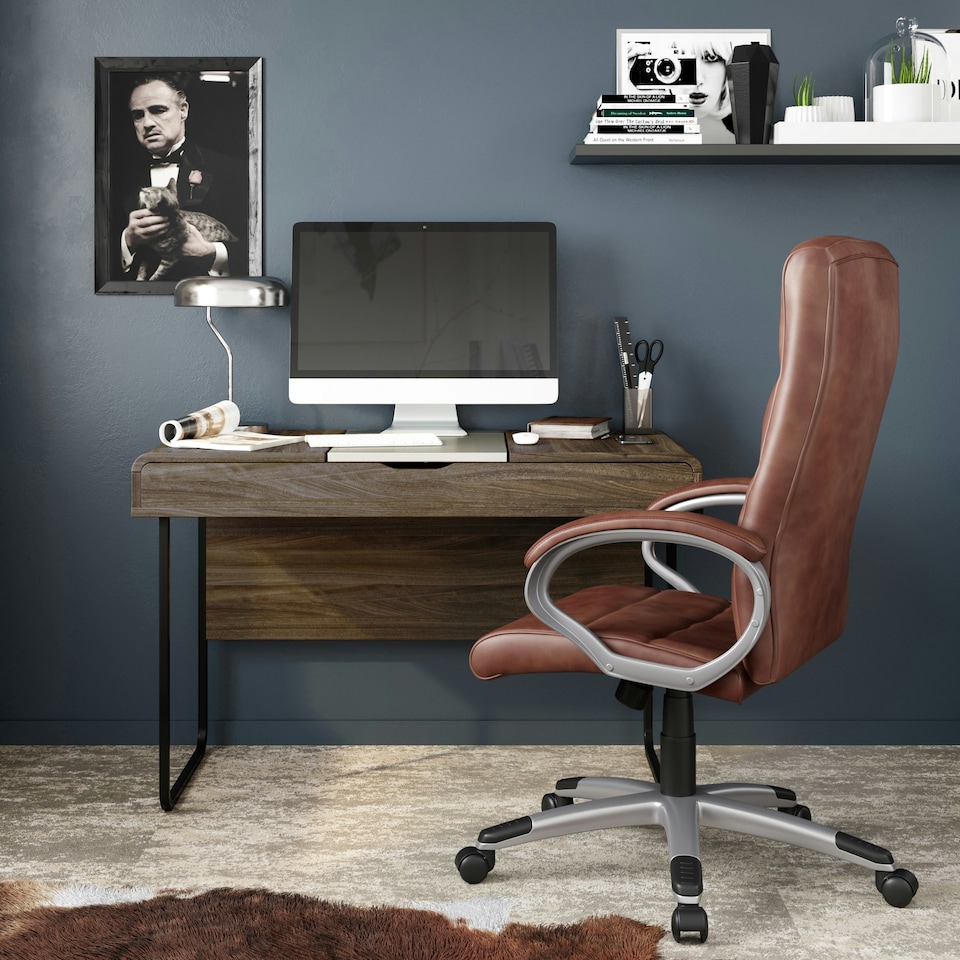 image 1 of Hampton office chair in brown leather Brown | Brown