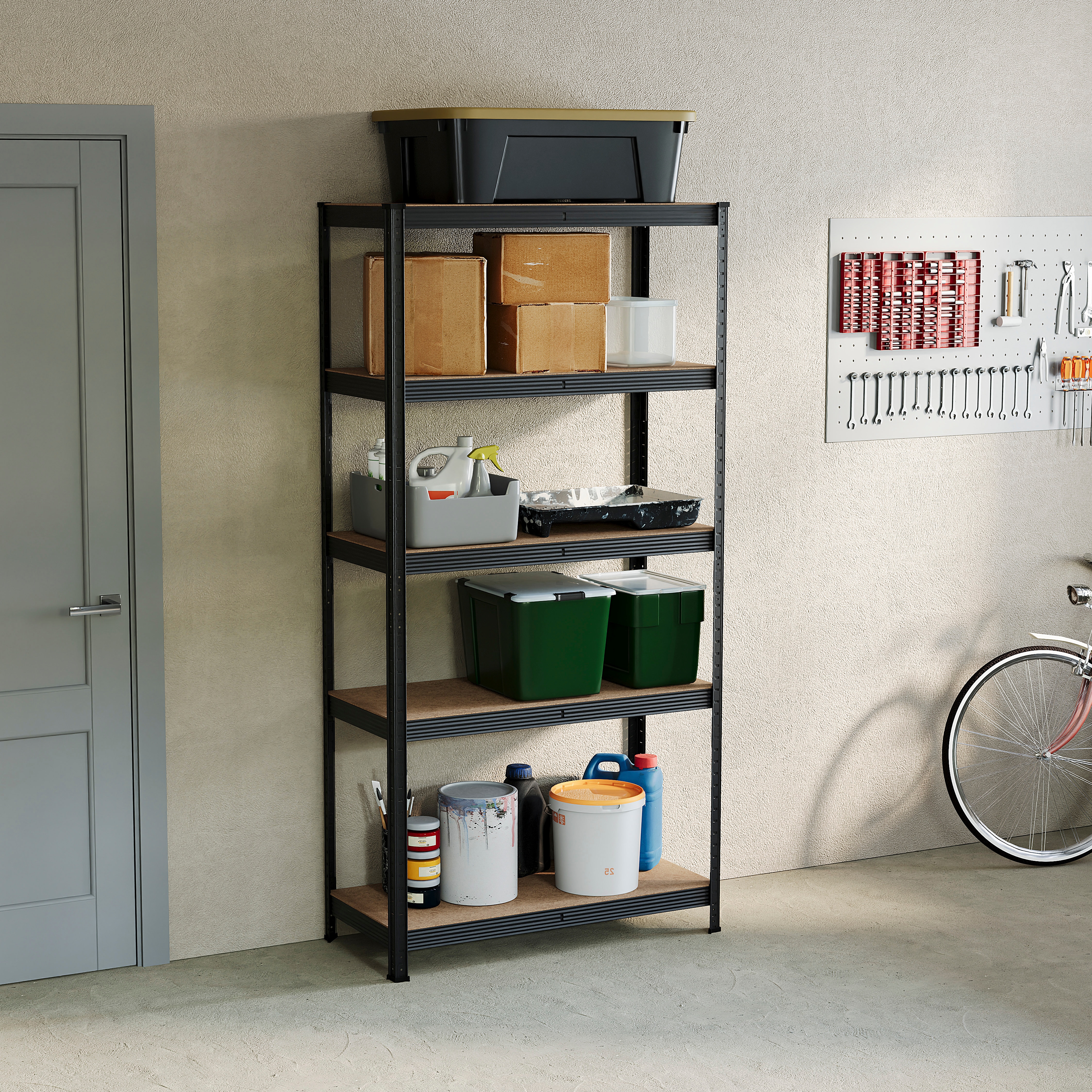 Home Vida 5 Tier Heavy Duty Garage Shelves Adjustable Steel Shelving Storage Shelf Units - Holds Upto 875kg - Black - 1 Bay