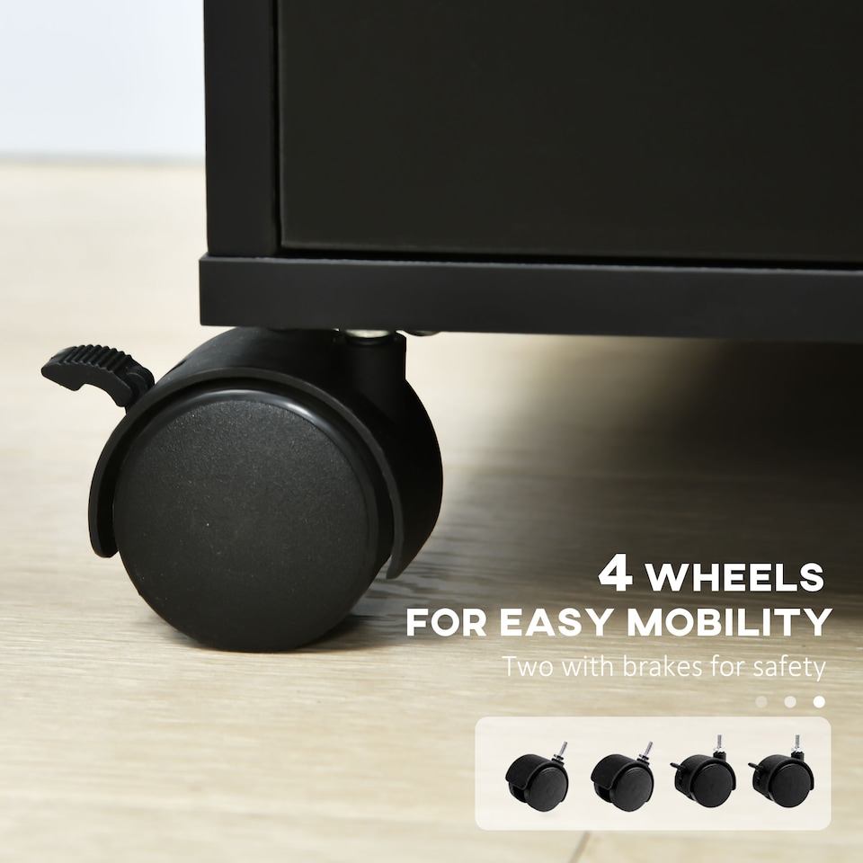 image 1 of HOMCOM 5 Drawer Filing Cabinet, Vertical Under Desk File Storage with Wheels for Home Office, Black