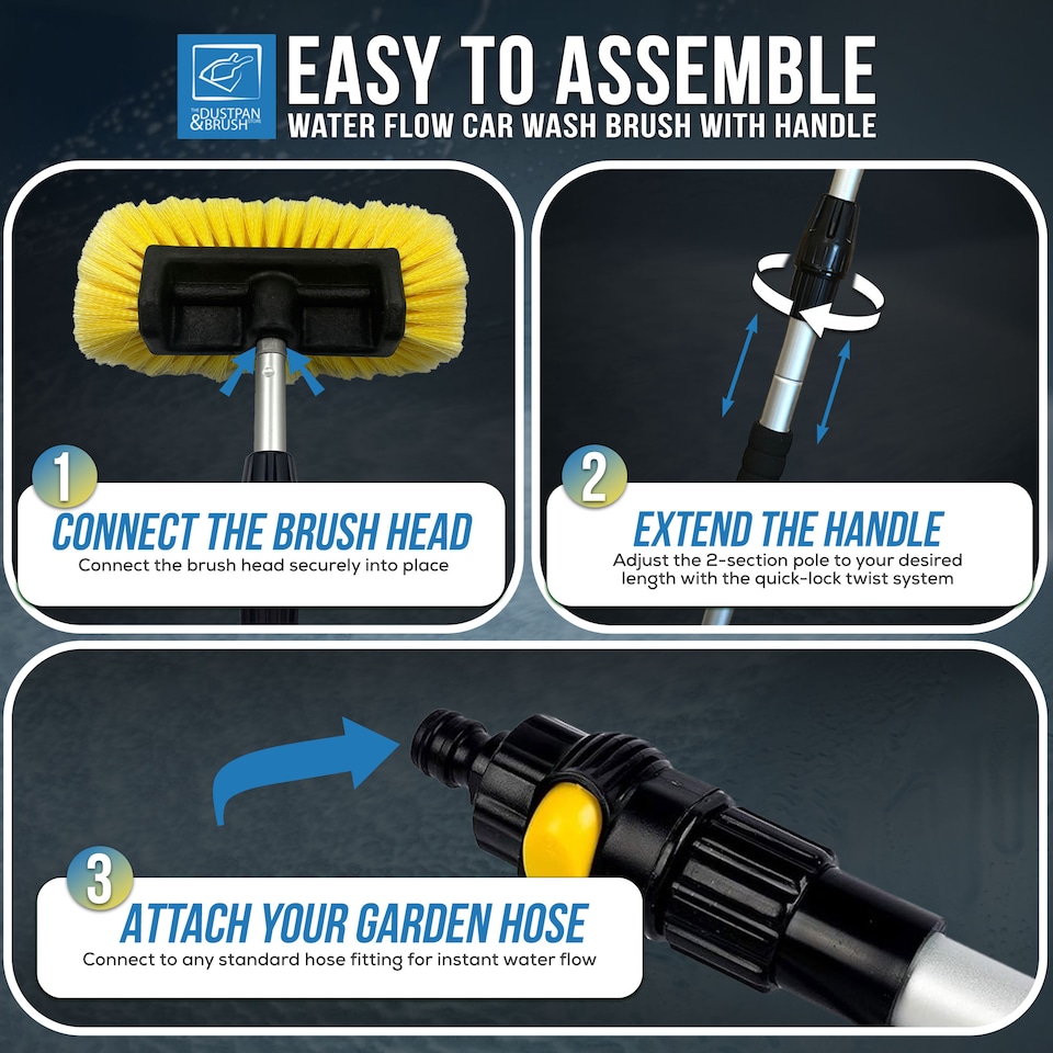 image 1 of Telescopic Water Fed Car Wash Brush 1.91m Extendable Vehicle & Window Scrubber