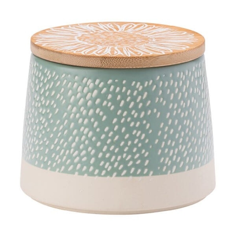 image 1 of English Tableware Company Artisan Flower Blue Canister with Bamboo Lid