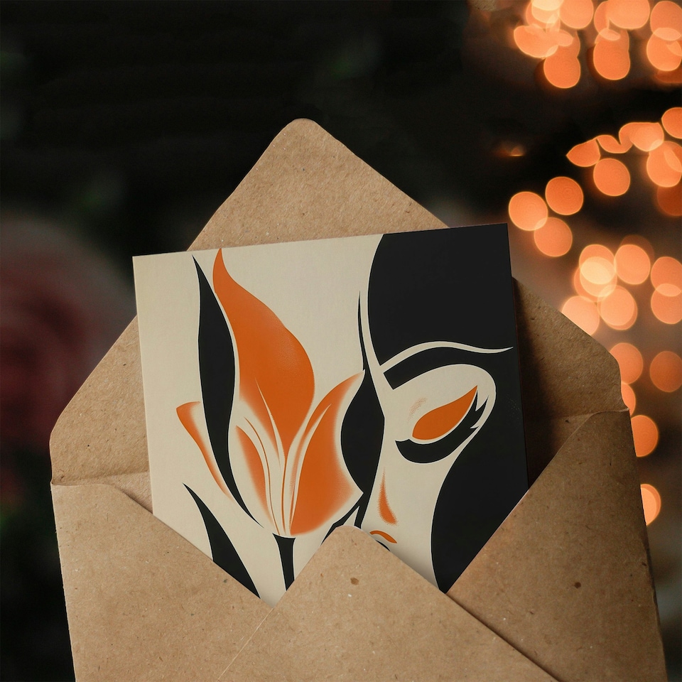 image 1 of Bold Minimal Lady Kissing Rose Flower Him Her Birthday Card