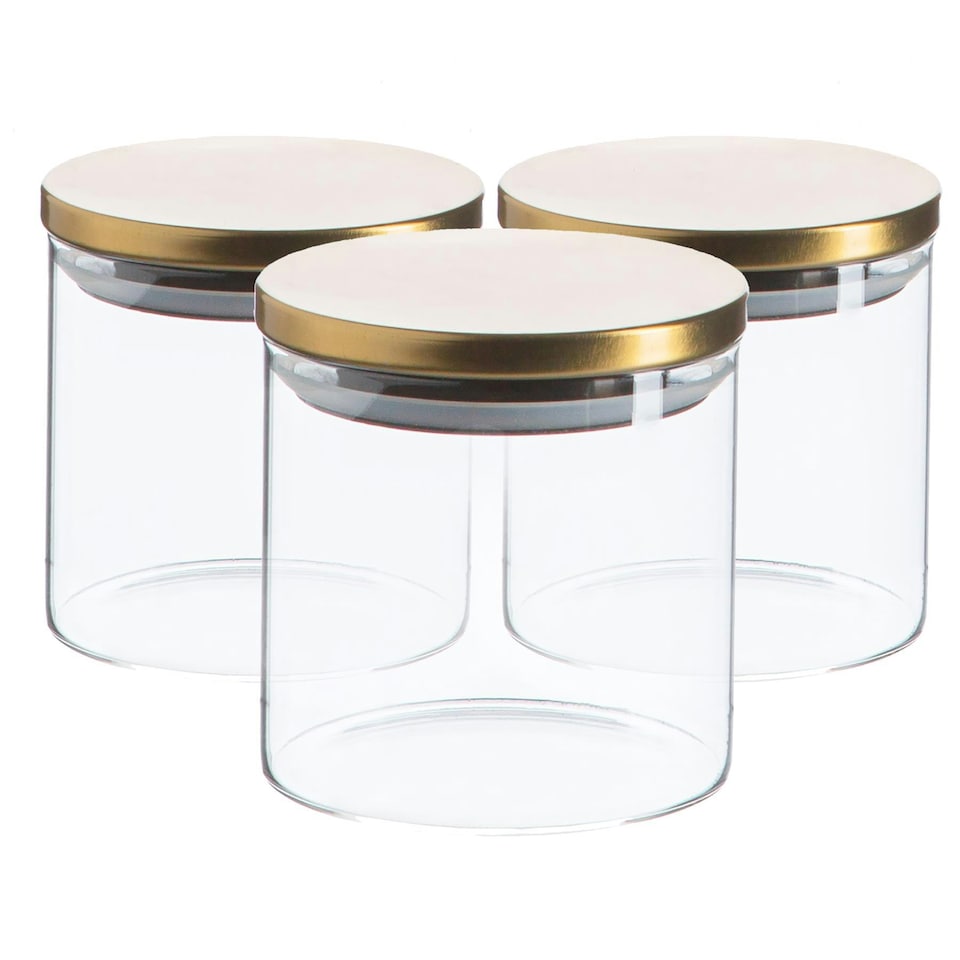 image 1 of Argon Tableware Scandi Storage Jars with Metallic Lids - 550ml - Gold - Pack of 3
