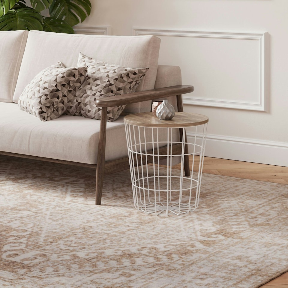 image 1 of KUKOON Neutral Beige Geometric Medallion Bordered Rug 120cm x 170cm