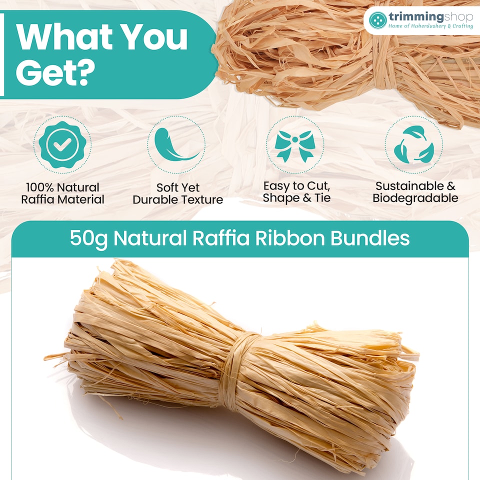 image 1 of 50gms Thick Natural Raffia Ribbon Bundles for Gift Wrapping