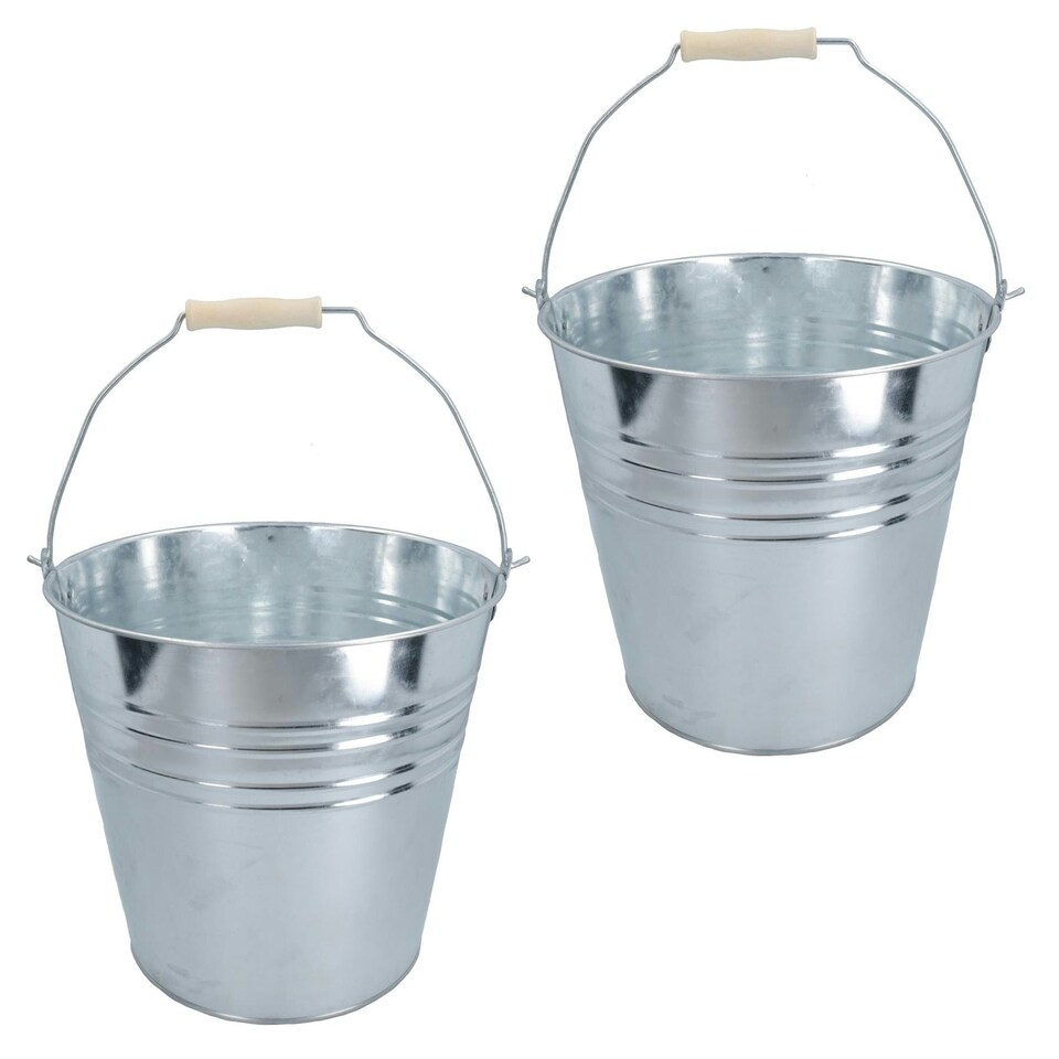 image 1 of 10L Galvanised Steel Metal Bucket Pail Water Coal Fire Greenhouse Garden Plants 2pc