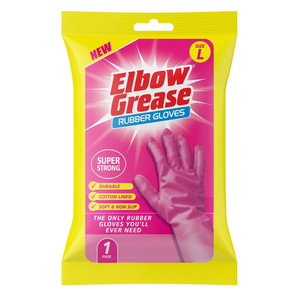 Single Pair Elbow Grease Pink Super Strong Large Rubber Gloves | Pink
