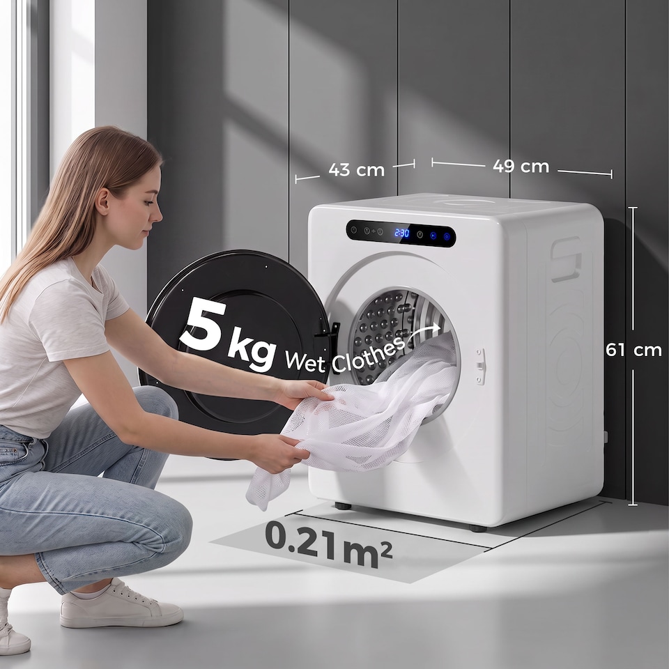 image 1 of HOMCOM 5 kg Portable Vented Tumble Dryer Machine with Timer, White