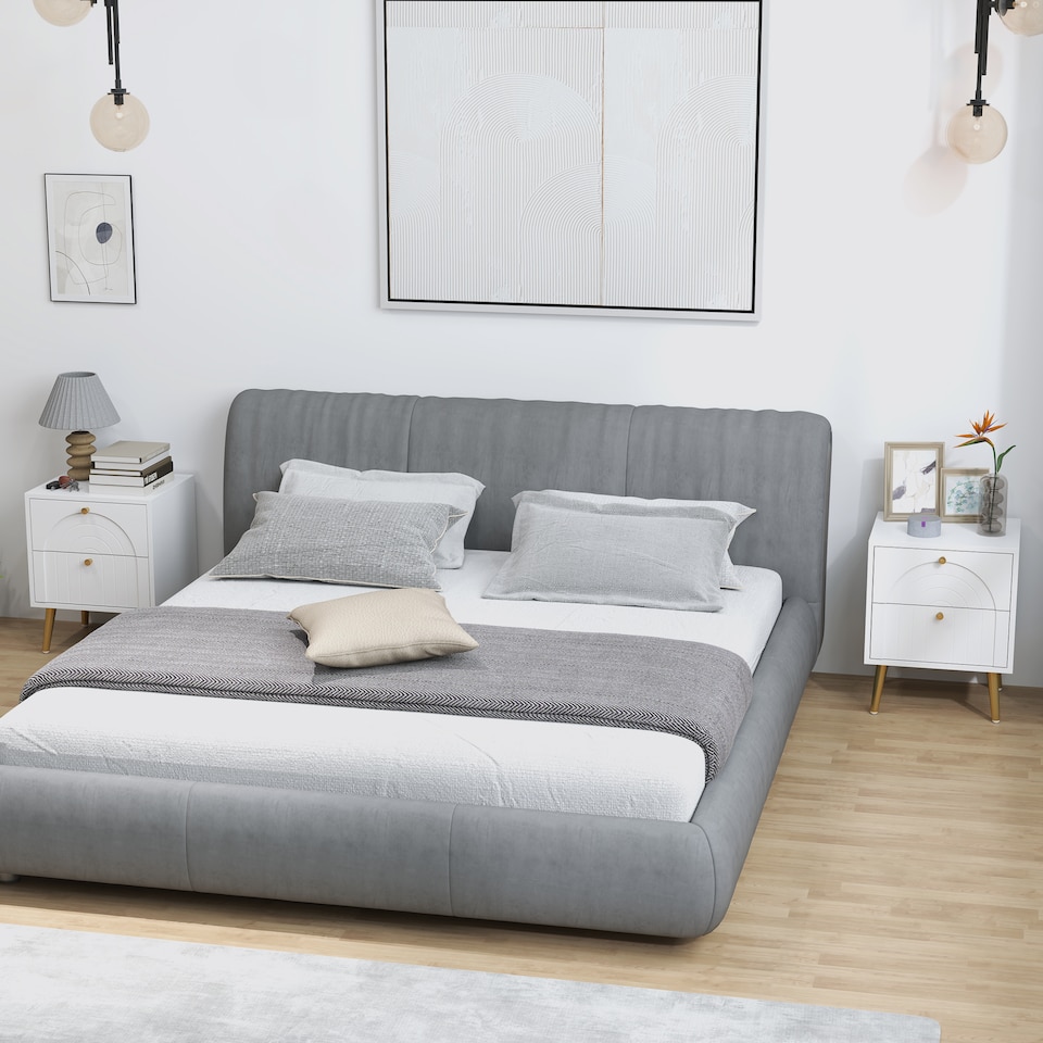 image 1 of HOMCOM Bedside Table Set of 2, Modern Bedside Cabinets with 2 Drawers and Steel Legs, Side Tables for Living Room, Bedroom, 40 x 35 x 50 cm, White