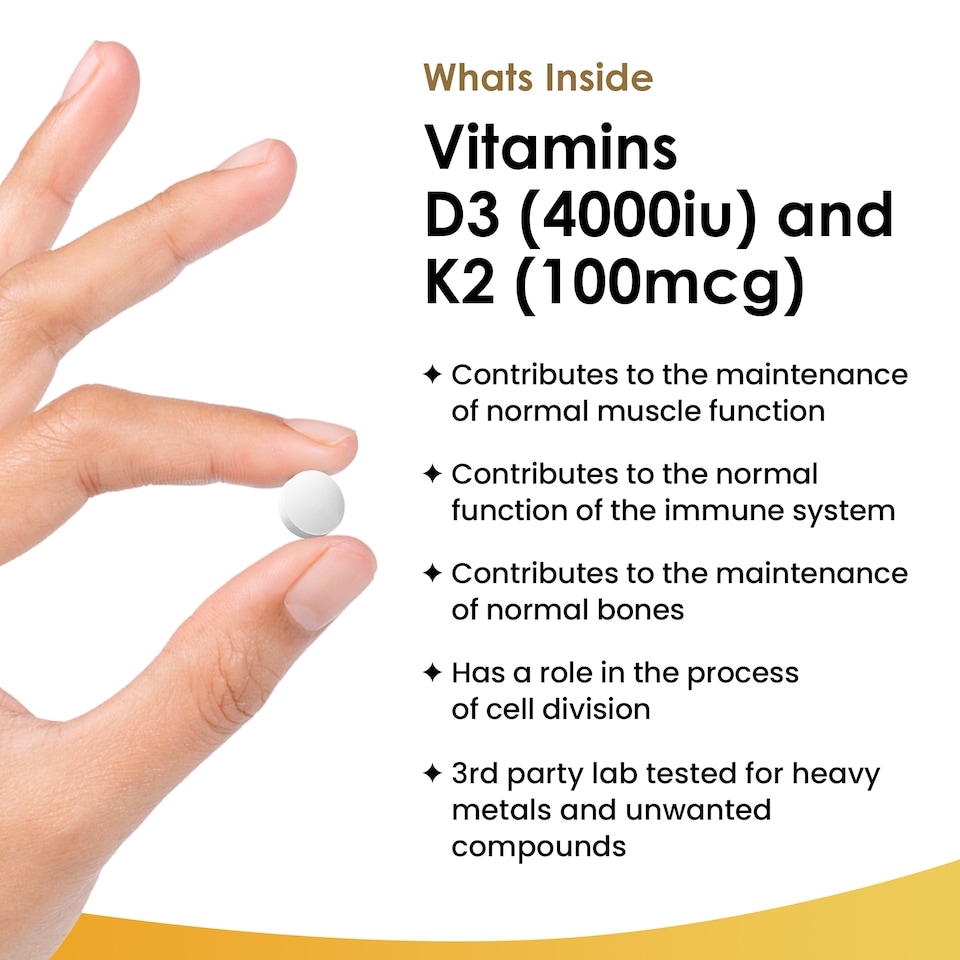 image 1 of Vitamin D3 & K2 Tablets D3 4000iu & K2 100mcg 365 Tablets