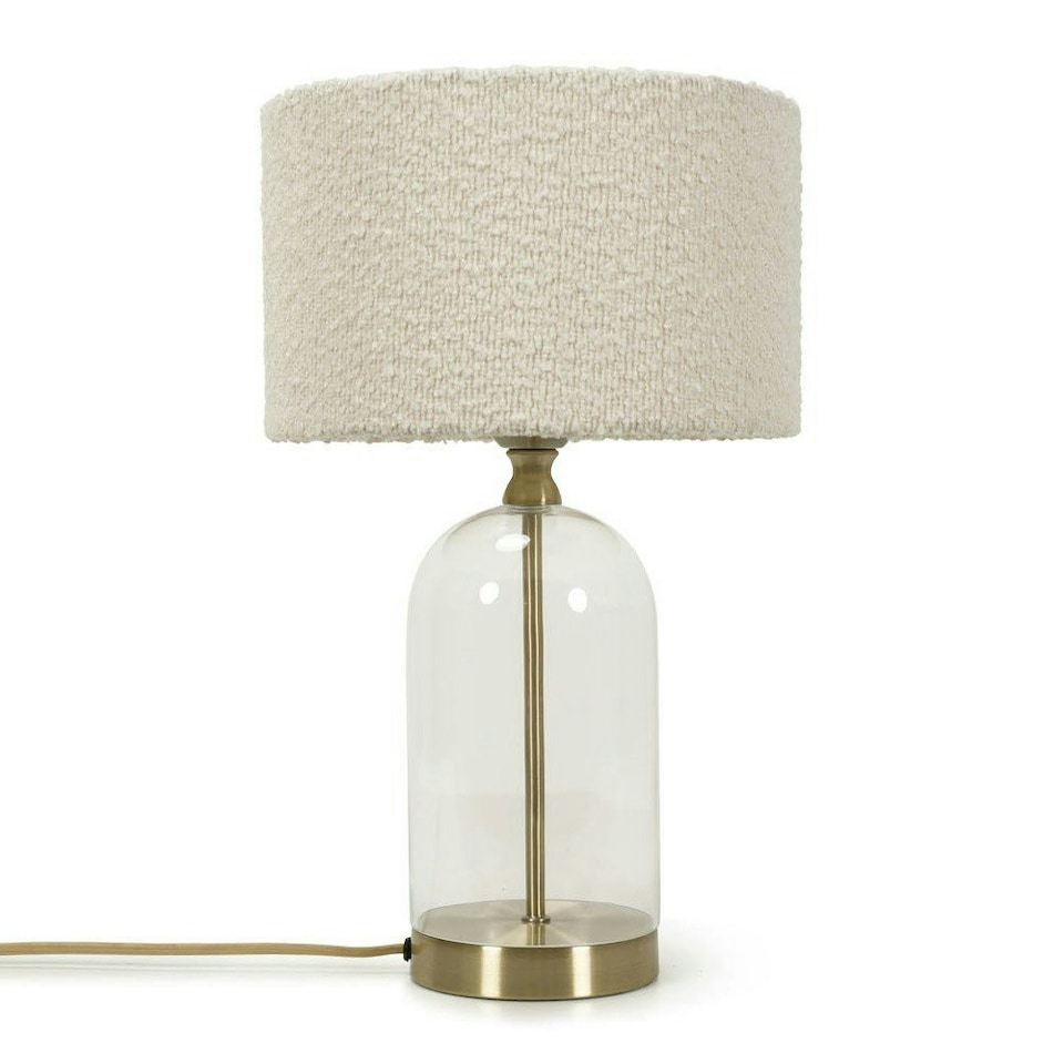 image 1 of ValueLights Jessy Glass and Gold Metal Bedside Table Lamp with a Cream Boucle Lampshade - Bulb Included Cream