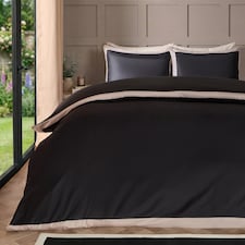 OHS Contrast Border Microfibre Bedding Set Duvet Cover with Pillowcase | Black | Black/Stone | King