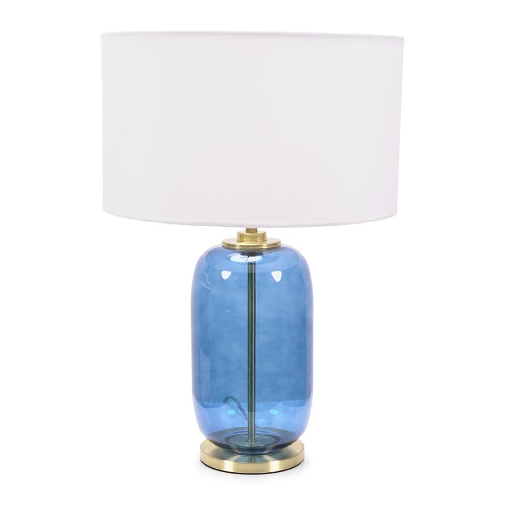 ValueLights Leigh Navy Blue and Gold Table Lamp White Shade & Bulb White
