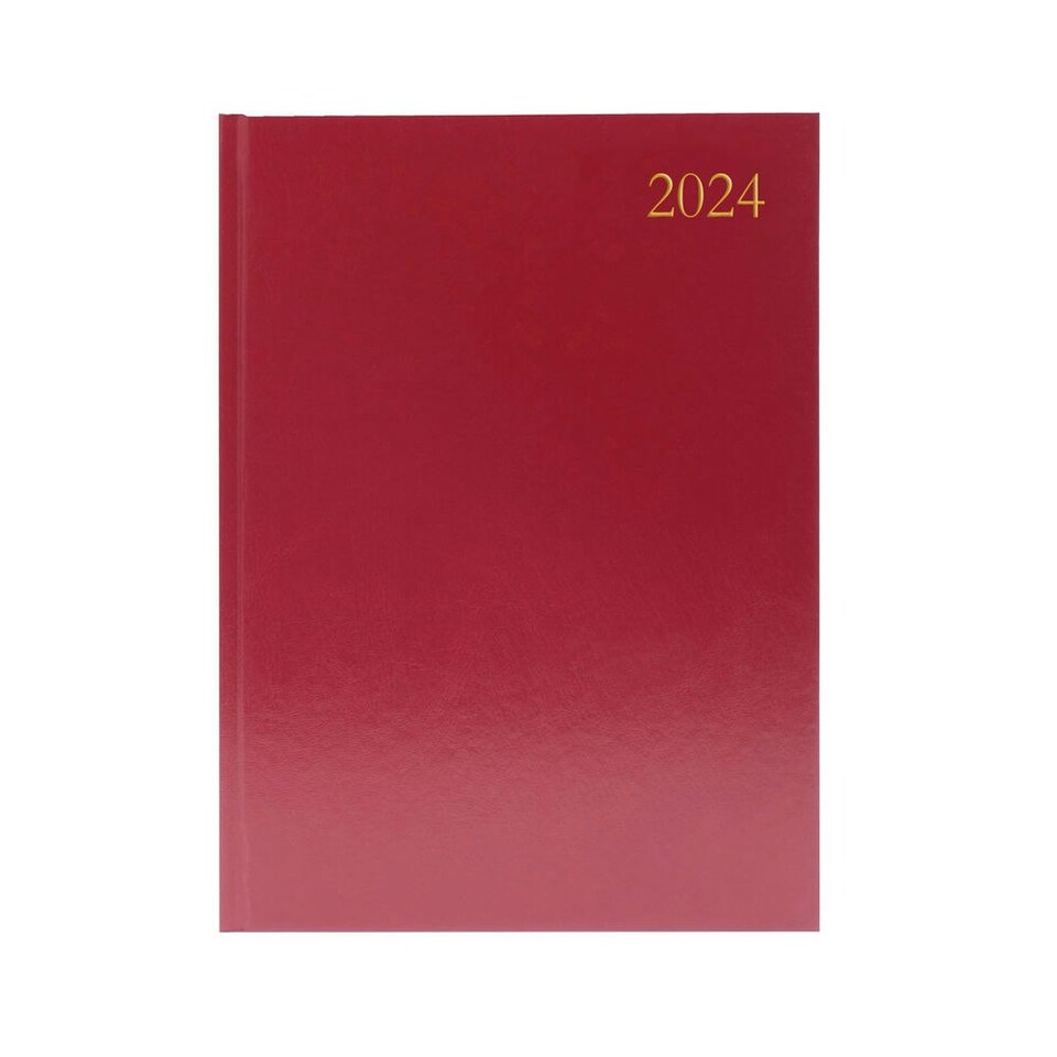 image 1 of 2024 A4 Day Per Page Burgundy Desk Diary
